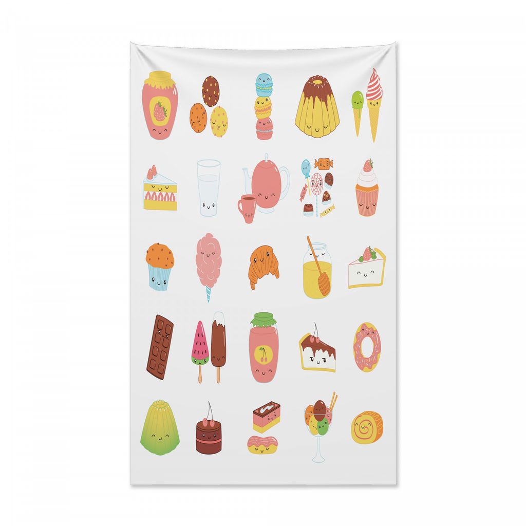 Abakuhaus Essen Wandteppich und Tagesdecke, Dessert Konzept Süße Skizzen aus Weiches Mikrofaser Stoff Kein Verblassen Klare Farben Waschbar, 140 ...