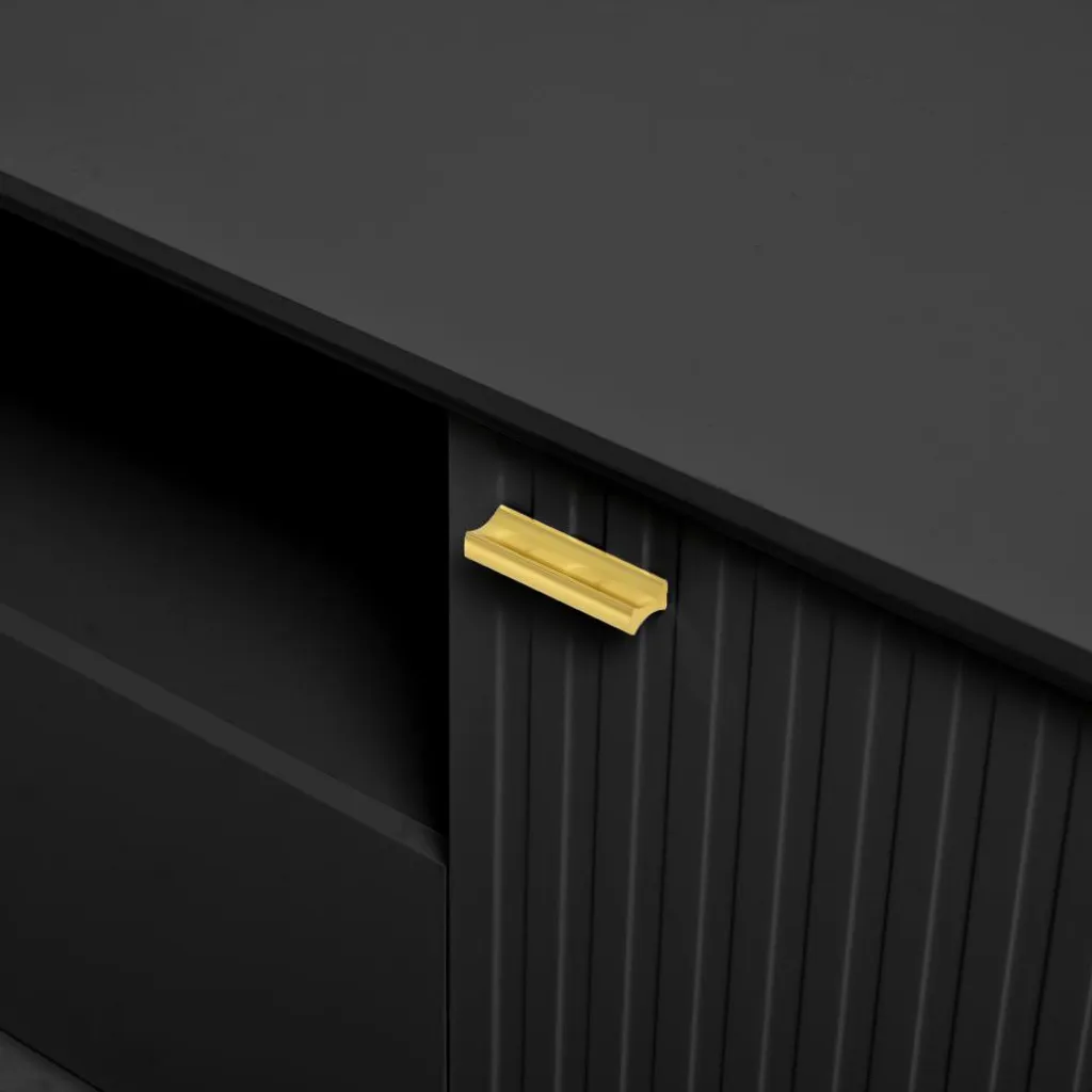 Meuble TV Noir Laqué 170x36cm avec Tiroirs Silencieux et Design Relief - 7