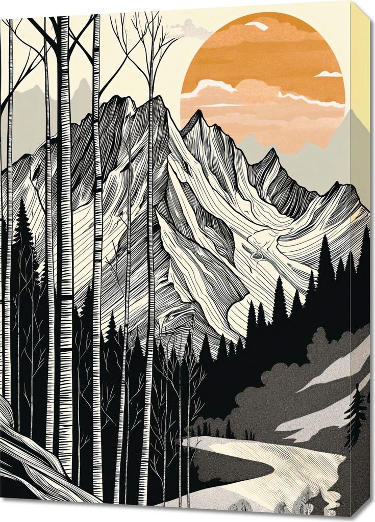 Bild 50x70cm Holzschnitt Berg