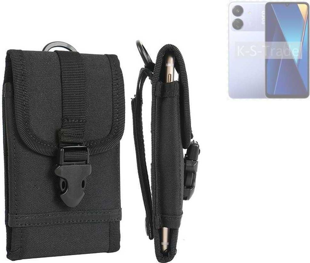 K-S-Trade Holster Handy Hülle kompatibel mit POCO C65 Holster Handytasche Gürtel Tasche Schutz Hülle Robust Outdoor schwarz