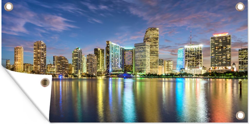MuchoWow 60x30 cm Outdoor-Poster Gartendeko Sichtschutz Garten Poster für den Garten Skyline von Miami