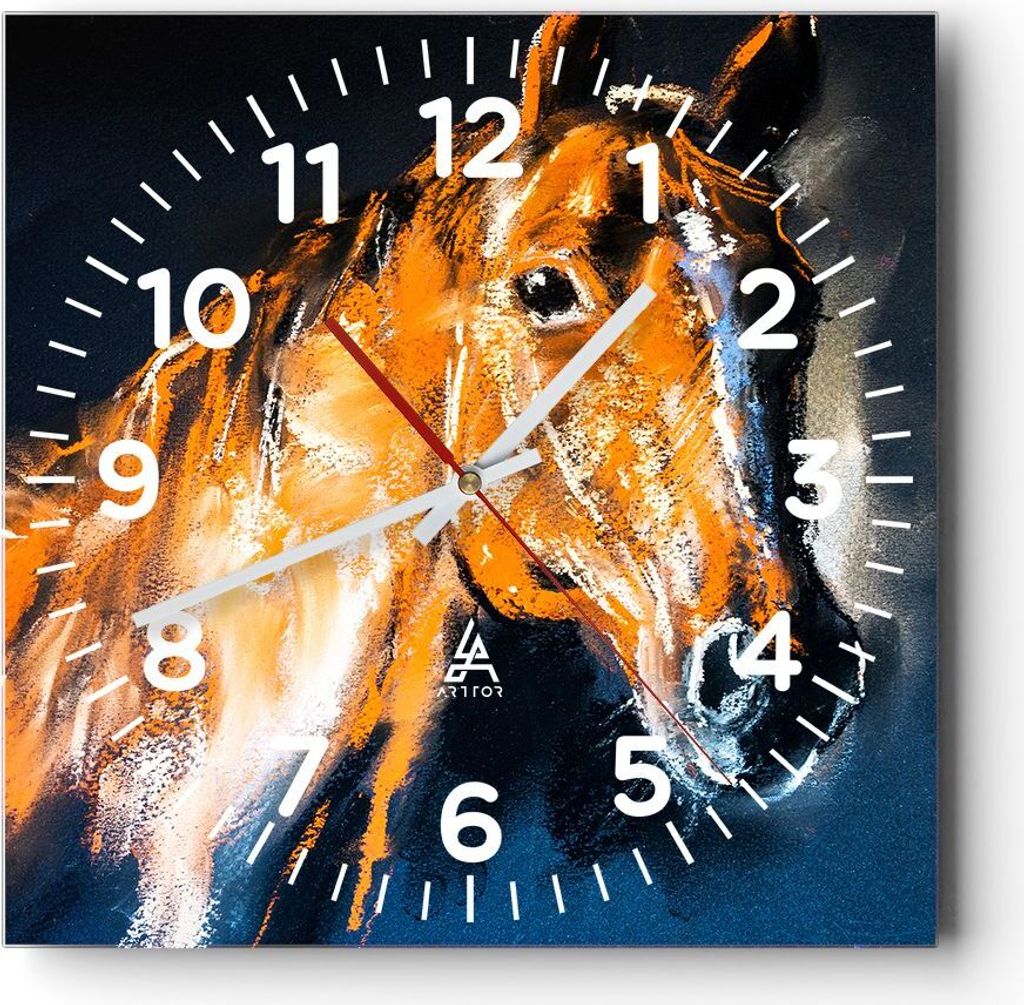 Wanduhr - Quadrat - Glasuhr - Pferd Natur Tier - 40x40cm - Schleichendes Uhrwerk - Lautlos - zum Aufhängen bereit - Dekoration Modern - Wanddekora...
