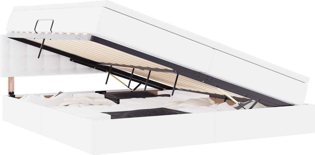 Aufbewahrungsbett mit Matratze Reinweiß 200 x 200 cm Kunstleder