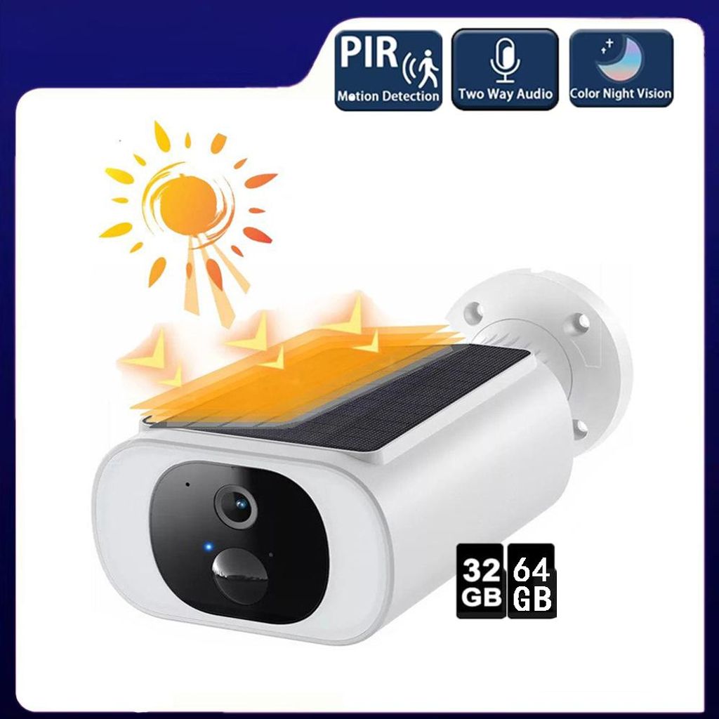 2K HD Überwachungskamera Aussen Akku mit Solarpanel Nachtsicht, 2-Wege-Audio 32&64GB