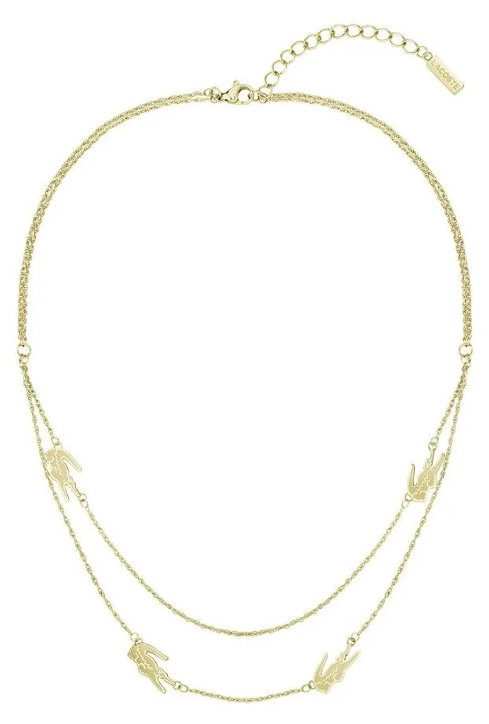 Collier plaqué or motif crocodile - Double chaîne fine avec pendentif