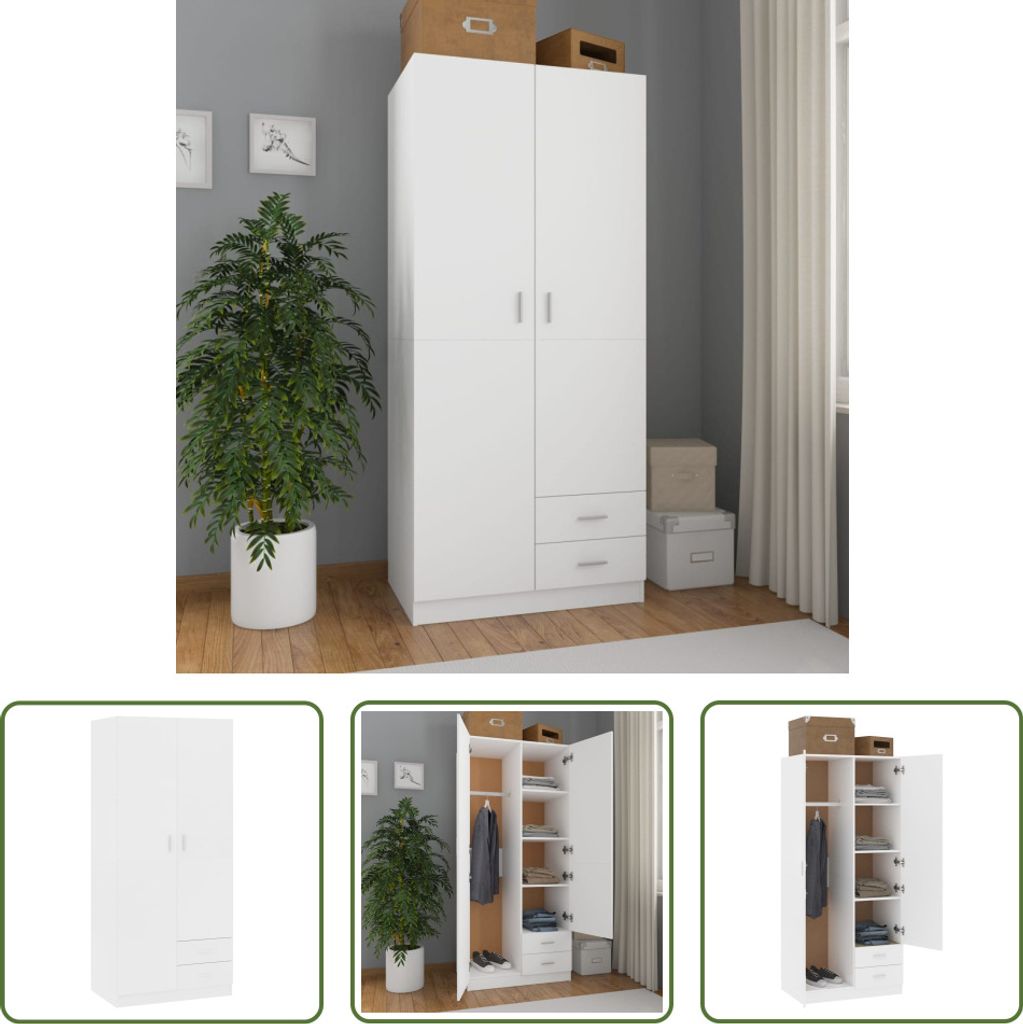 The Living Store Kleiderschrank Weiß 80x52x180 cm Holzwerkstoff