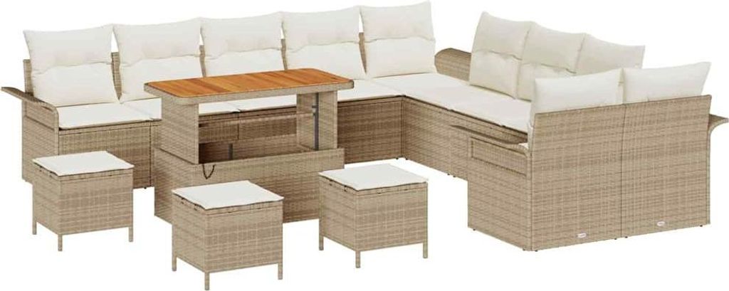 vidaXL Garten-Sofa-Set mit Kissen mit Speicher 14 pcs Beige und Creme