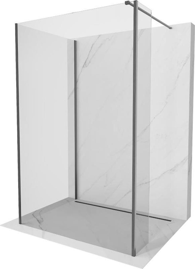 Mexen Kioto Duschwand Walk-in 120 x 90 x 40 cm, transparent, gebürstetes gun gray - 800-120-090-221-66-00-040