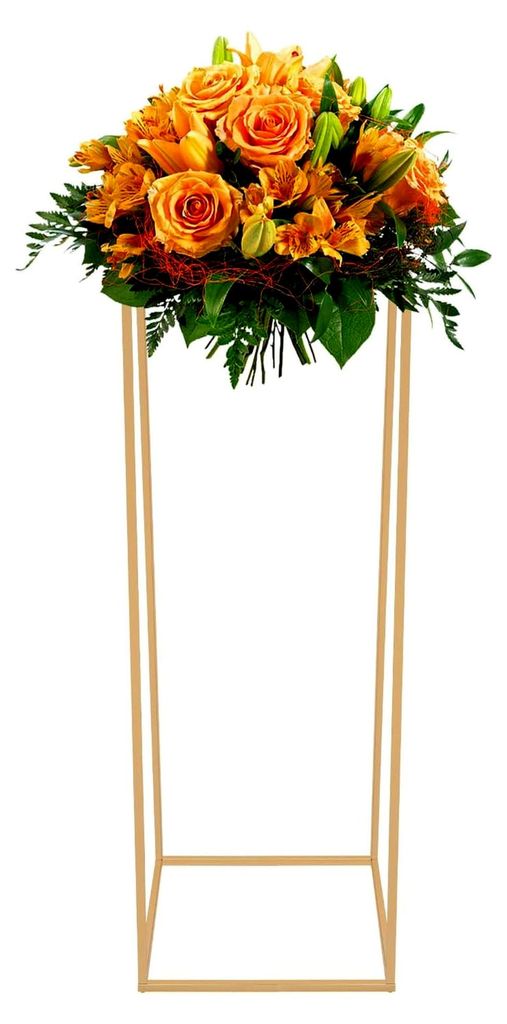 Metall Blumenständer Gold 80cm Rechteckig mit Acryl-Panel, Stabiler Ständer für Hochzeitsdekoration, Moderne Blumensäule für Hochzeit, Geburts...