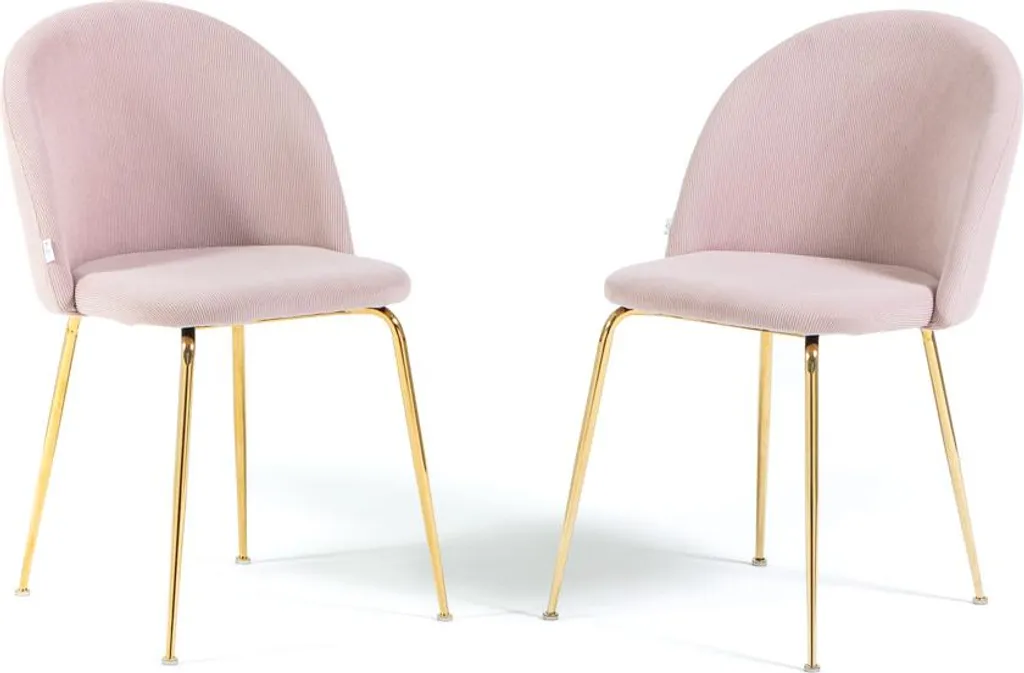 Lot de 2 chaises SARA en velours côtelé rose clair et pieds métal dorés