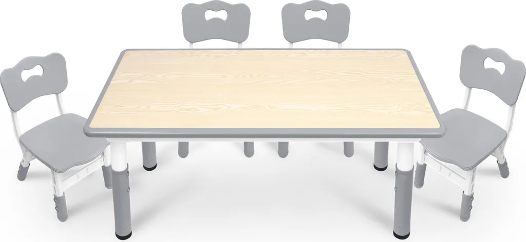 XMTECH Ensemble Table et 4 Chaises Enfant Grises avec Hauteur Réglable - 12