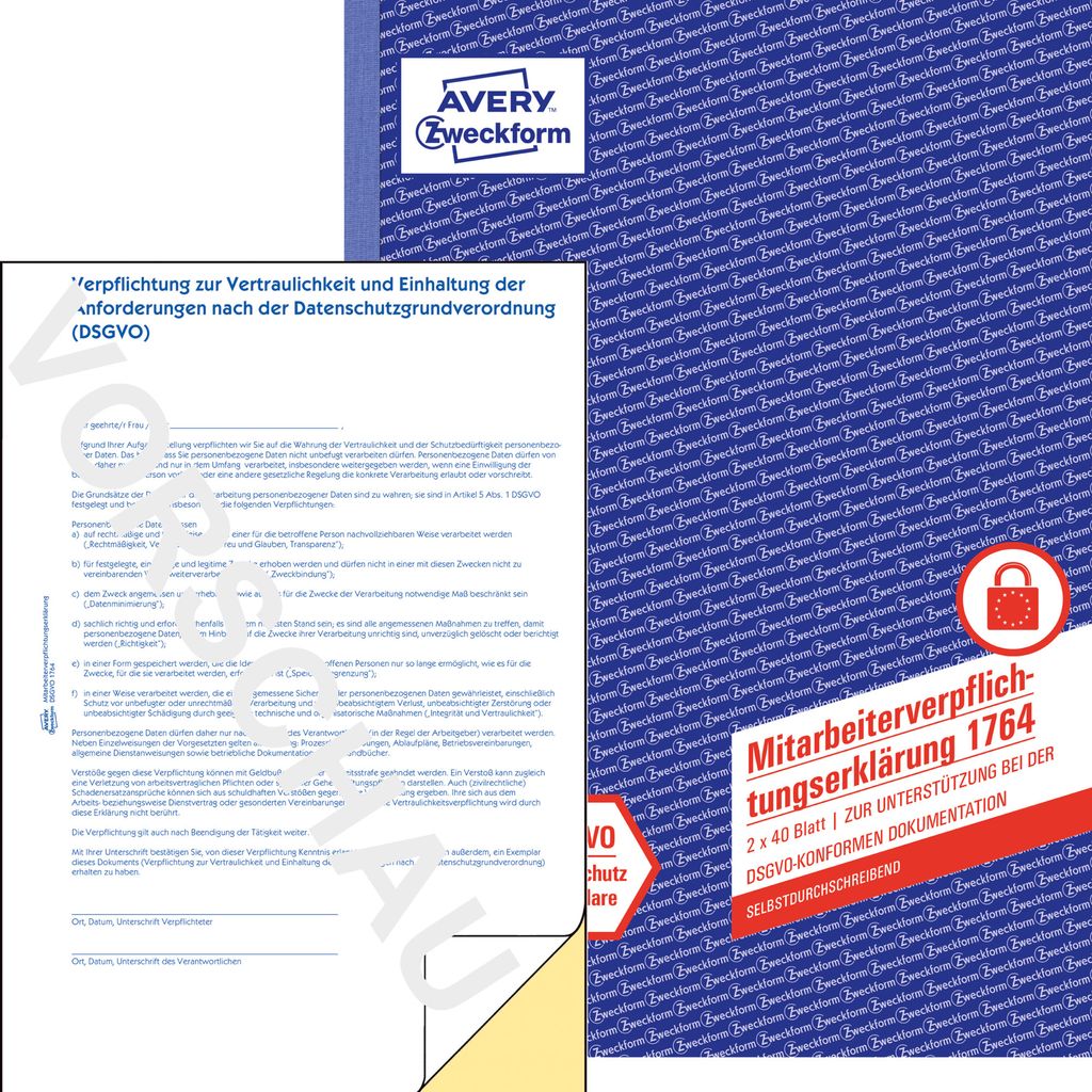 Avery Zweckform 1764, Mitarbeiterverpflichtung, A4, selbstdurchschreibend, 2x40 Blatt