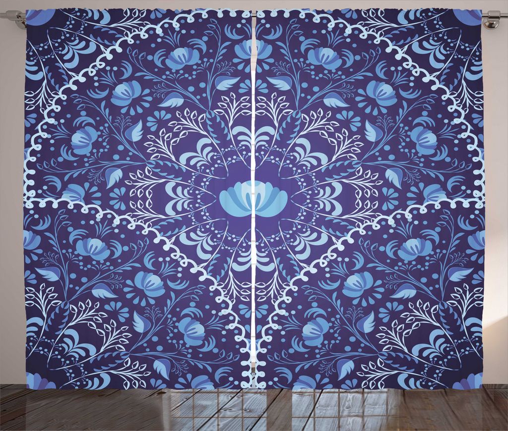 ABAKUHAUS Ethnisch Rustikaler Vorhang, Oriental Kreisauslegung, Wohnzimmer Universalband Gardinen mit Schlaufen und Haken, 280 x 245 cm, Marineblau...