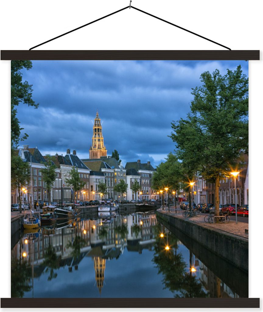 MuchoWow Textilposter Groningen - Grachtenpand 40x40 cm mit schwarzem Rahmen - Fotos