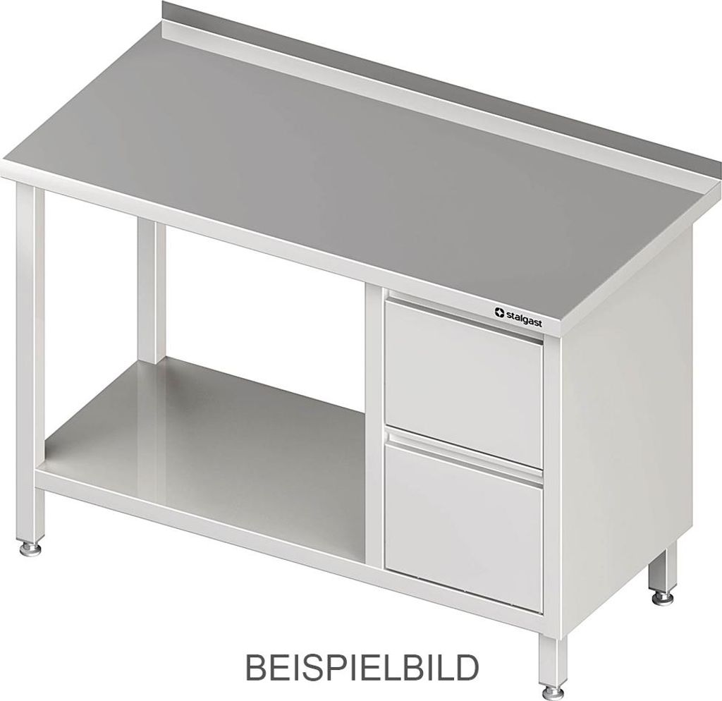 Arbeitstisch mit Grundboden, 1200x700x850 mm, mit 2er Schubladenblock links, mit Aufkantung, verschweißt