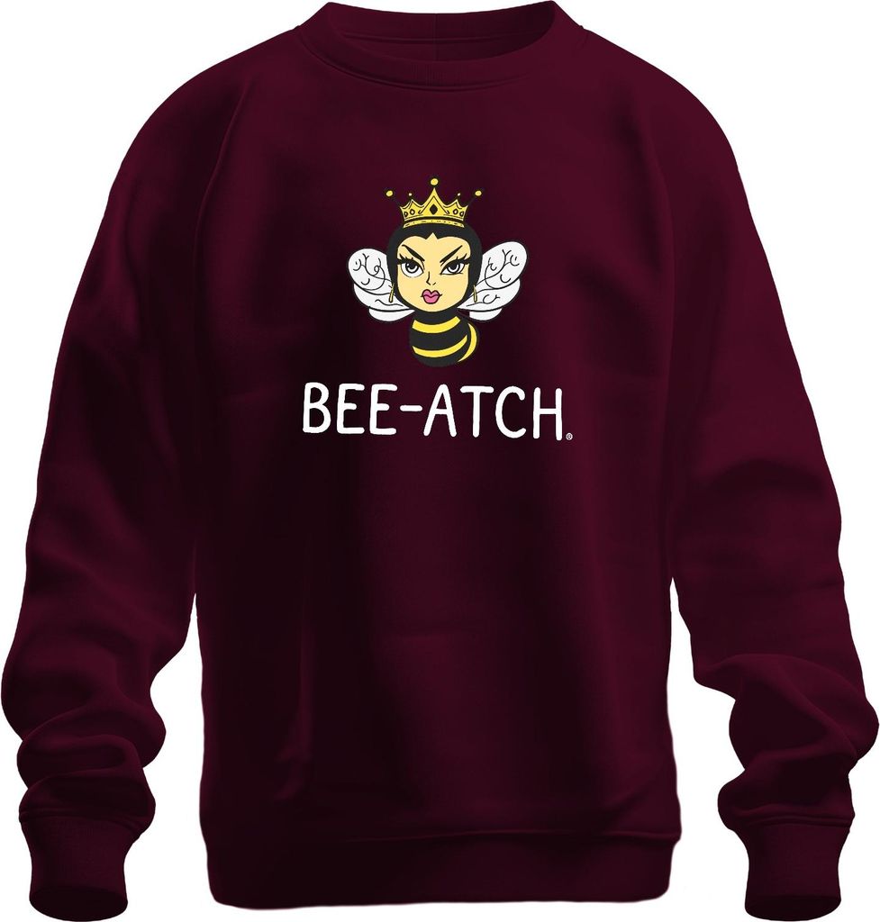 BEE-ATCH Königin Biene Krone frech Bienenqueen Feministisch Retro Uni Sweatshirt Pullover, Burgundy, 3XL