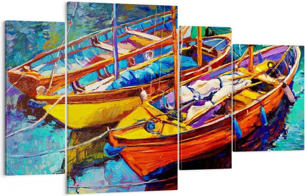 Bild auf Leinwand - Leinwandbild - Boote Bunt Angeln Wasser - 120x70cm - Wand Bild - Wanddeko - Leinwanddruck - Bilder - Kunstdruck - Wanddekoratio...