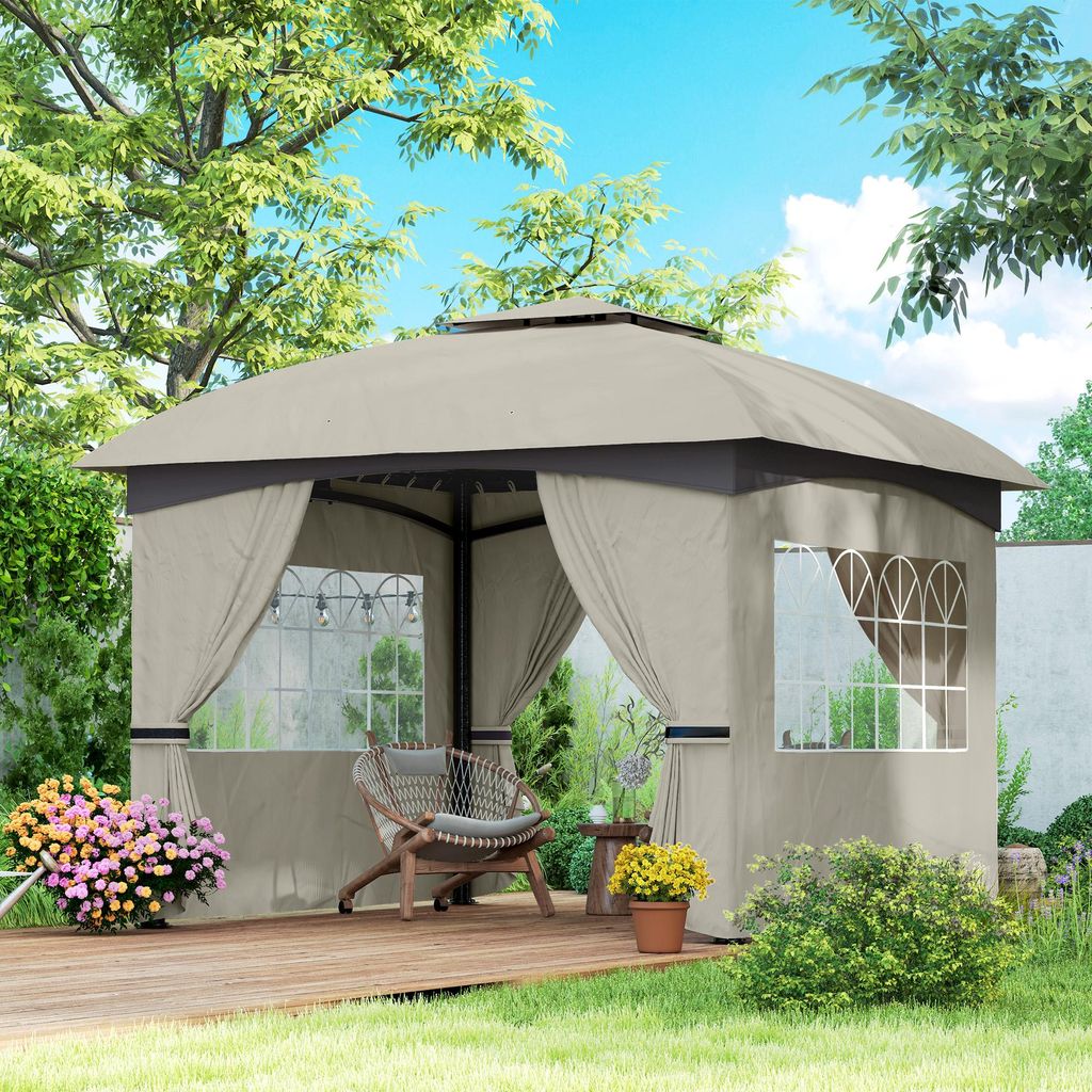 Gartenpavillon Gazebo - 3,4 x 3,4 m - Wasserabweisend - Mit 4 Seitenwänden - Grau