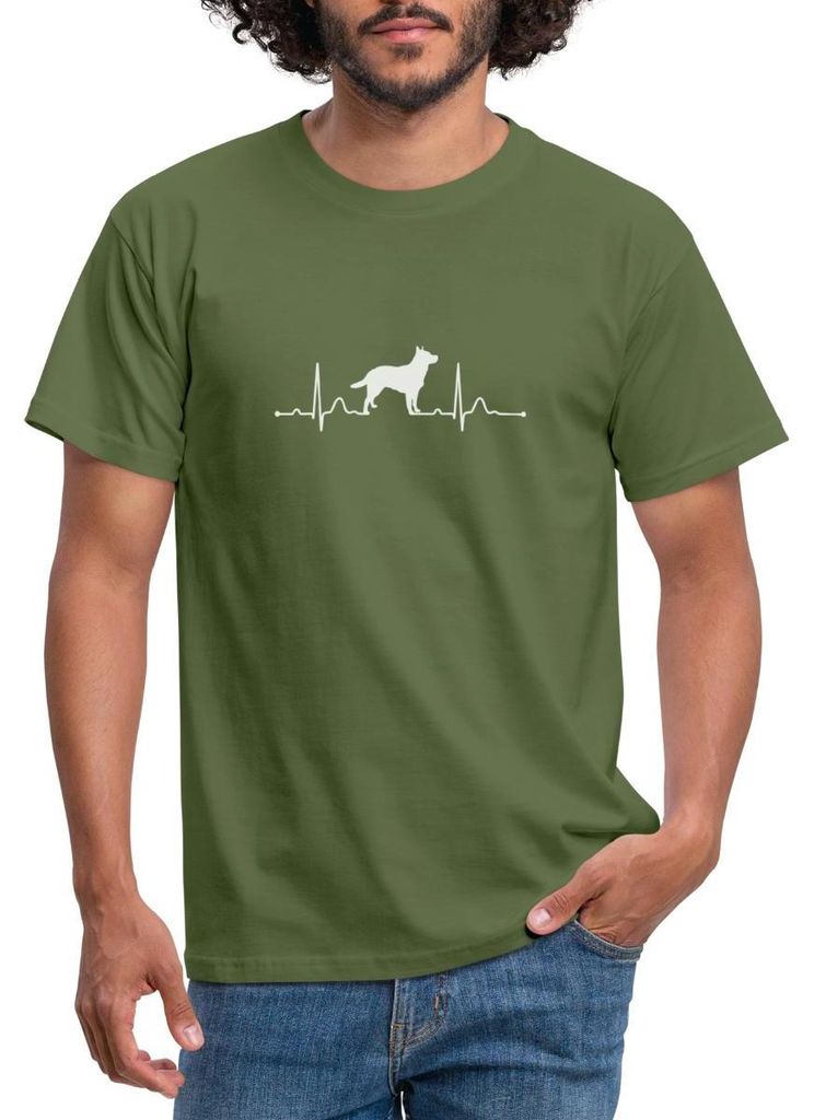 Spreadshirt EKG Linie Mit Hund | Australian Cattle Dog Männer T-Shirt, L, Militärgrün