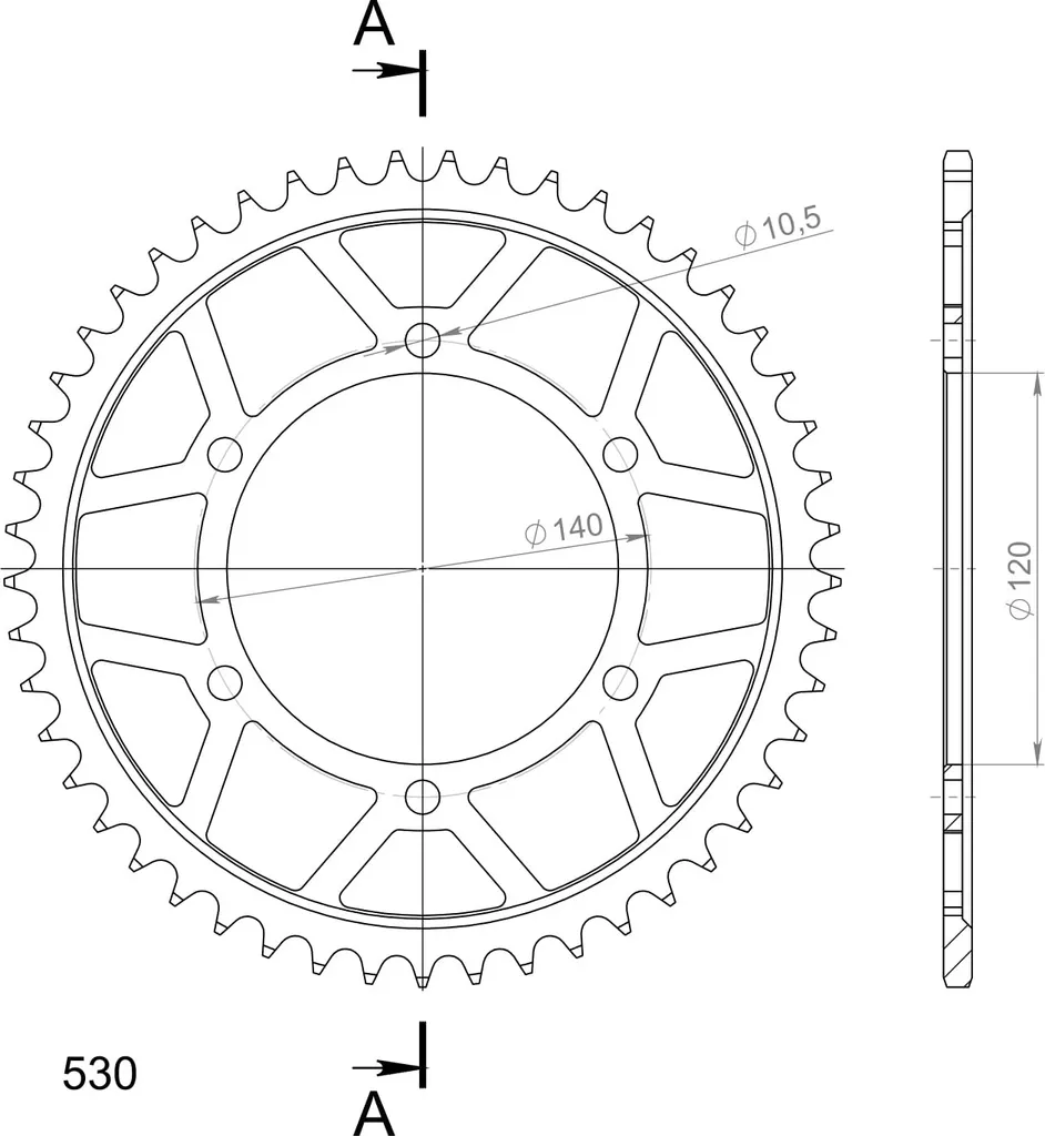 Couronne 49 Dents Pas 530 pour Rénovation Transmission Moto RFE-499 Noir