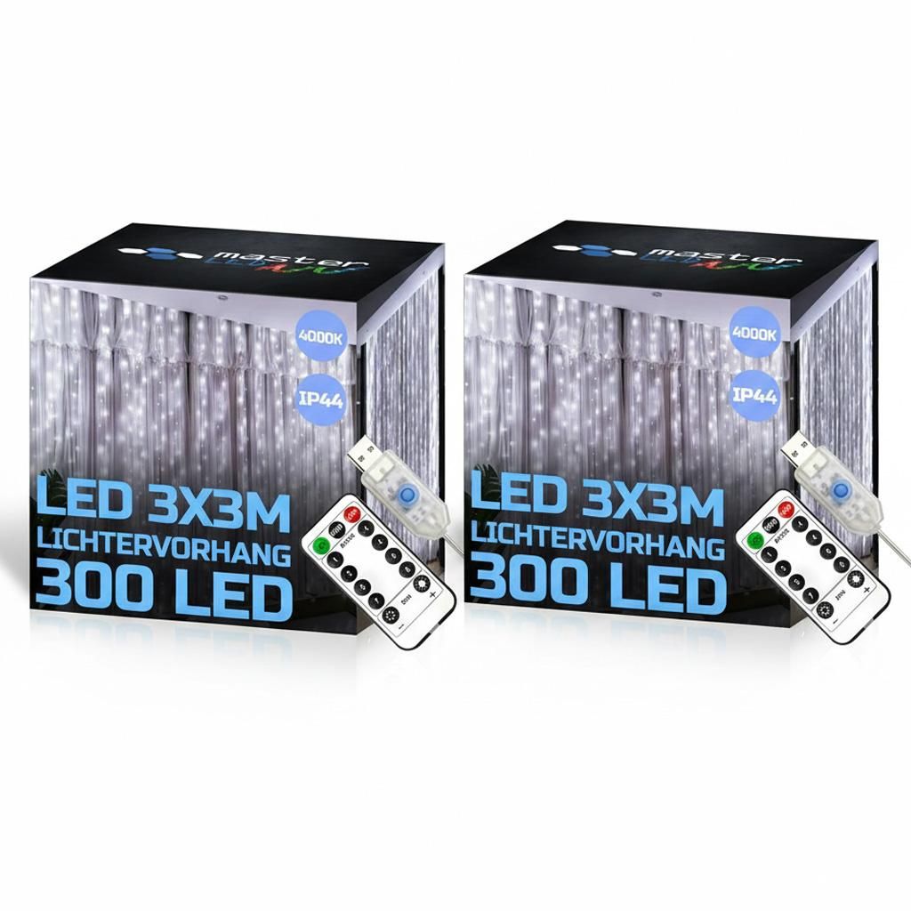MasterLED LED Lichtervorhang 3x3m – 2er Set – 300 LEDs – Produktbild 