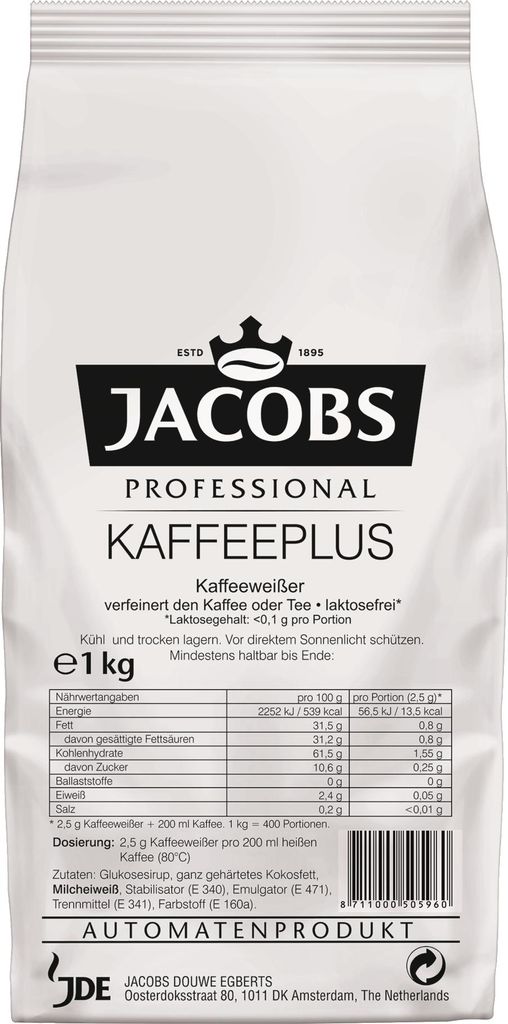 Jacobs Professional Kaffeeplus 1kg Instant Kaffeeweißer laktosefrei