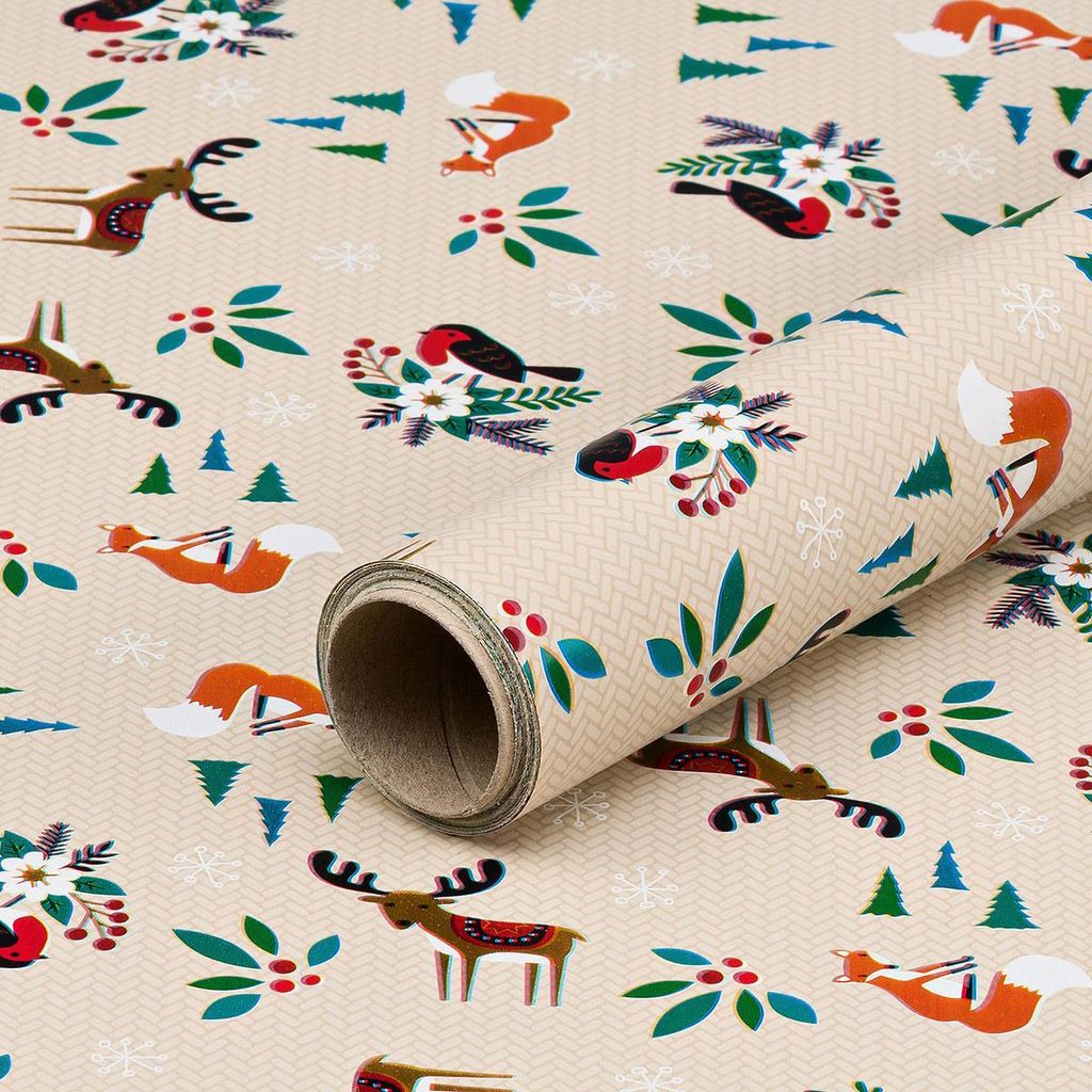 Geschenkpapier, Waldtiere, beige, 0,70 x 10 m - Geburtstag & Weihnachten