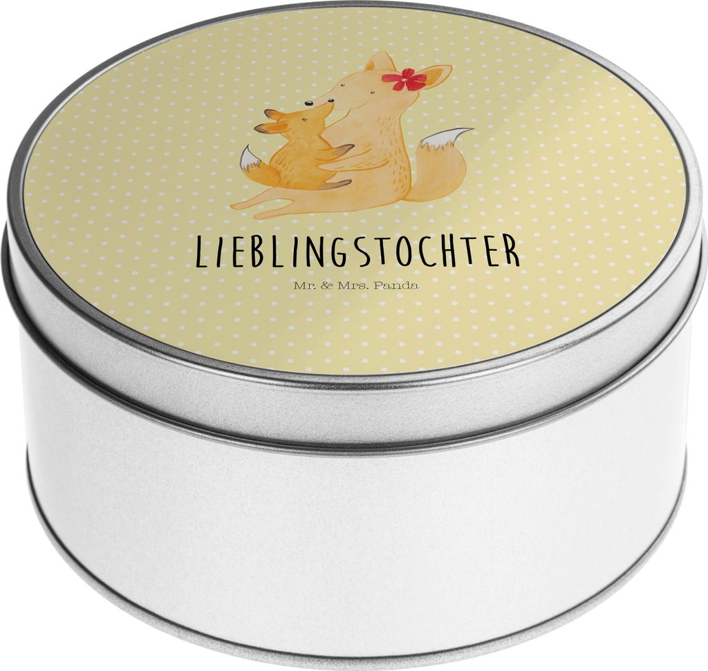 Mr. & Mrs. Panda Metallbox Fuchs Mama - Gelb Pastell - Geschenk, Kaffeedose, Blechdose, Umarmen, keksdosen, Bruder, Erinnerungsbox, Mutter, Keksdos...