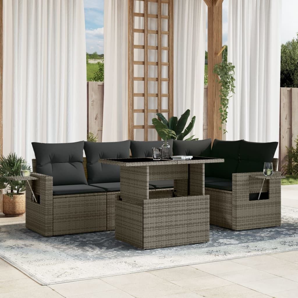 Maison Exclusive - 6-tlg. Garten-Sofagarnitur mit Kissen Grau Poly Rattan