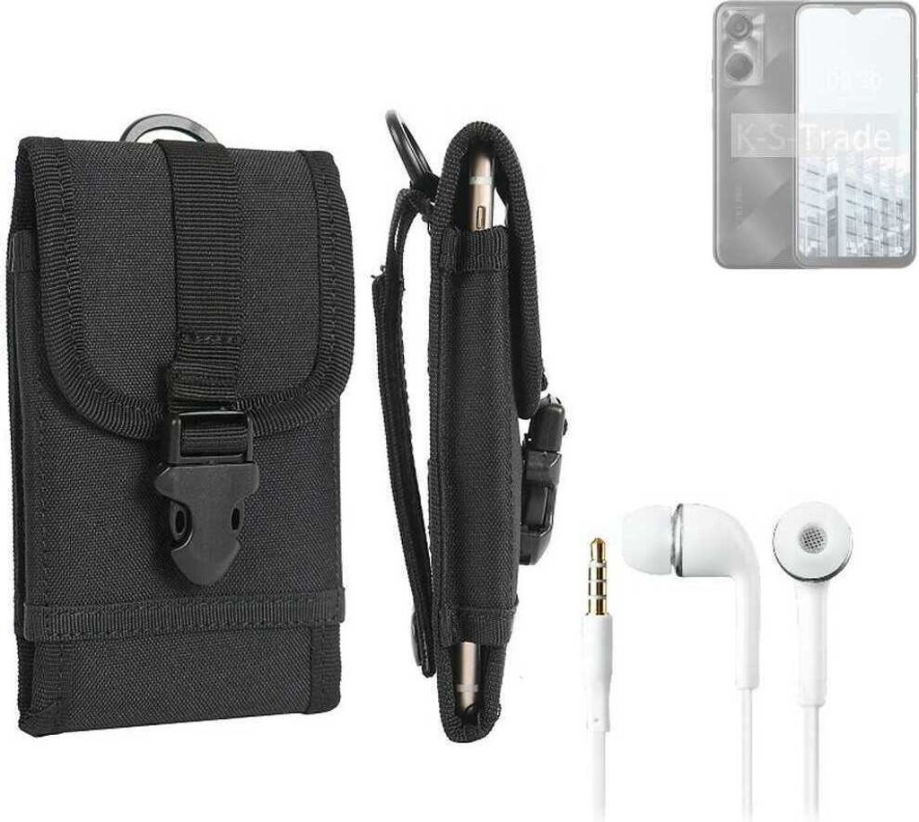 K-S-Trade Holster Schutz Hülle kompatibel mit Tecno Pop 6 Pro Gürteltasche Handy Hülle Tasche outdoor Seitentasche schwarz 1x + Kopfhörer