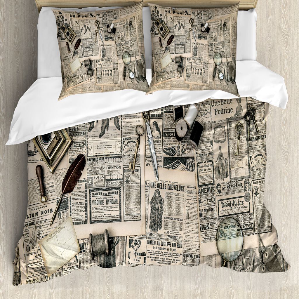 ABAKUHAUS Antiquität Bettbezugs Set Für Doppelbetten, Altes Modedesign, Milbensicher Allergiker geeignet mit Kissenbezügen, Beige und Schwarz