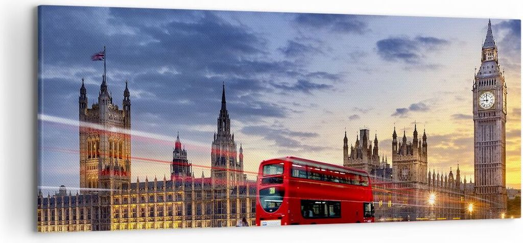 Bild auf Leinwand - Leinwandbild - London Bus - 120x50cm - Wand Bild - Wanddeko - Wandbilder - Leinwanddruck - Bilder - Kunstdruck - Wanddekoration...