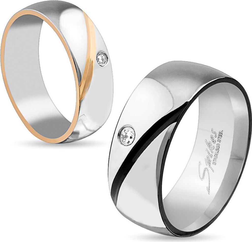 Trauringe Partner Ringe Eheringe Verlobungsring Bandring Damen Herren Zirkonia Edelstahl silber-schwarz 62 - Ø 19,76 mm