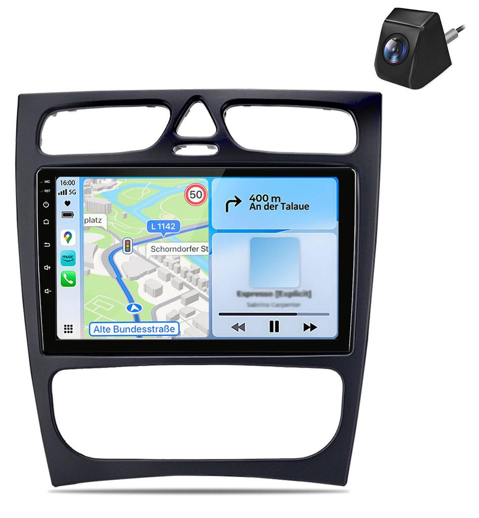 Android Autoradio 9 Zoll 64GB für Mercedes C-Klasse W203 Vorfacelift (2000–2004) mit CarPlay & Android Auto Navigation & Bluetooth