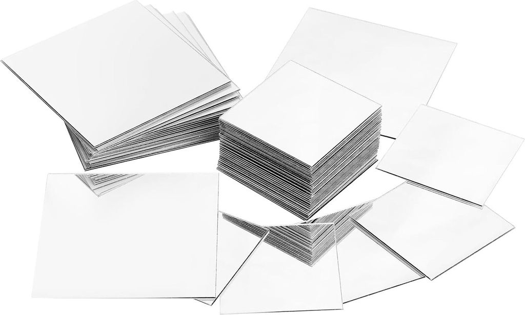 20 Stück 75 x 75 cm + 50 Stück 5 x 5 cm Selbstklebende Mini-Spiegel - Quadratische Klebespiegel für DIY Wanddekoration Badezimmer