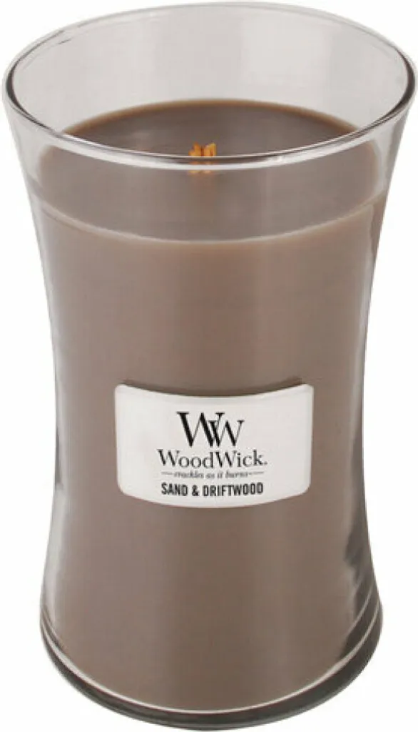 Bougie WoodWick Sand & Driftwood 609g avec Effet Feu de Cheminée