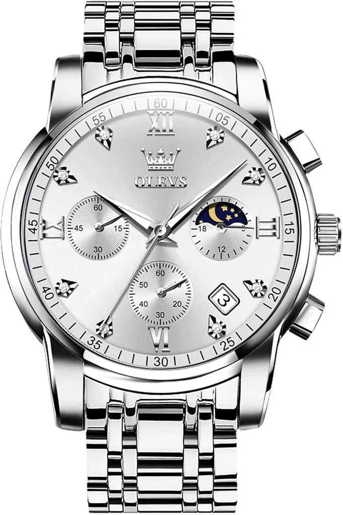 Orologio Uomo Quarzo Acciaio Impermeabile con Diamanti e Data - Eleganza Classica