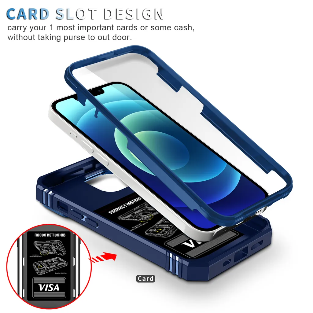 Elegante Custodia iPhone 15 Blu con Protezione Fotocamera e Stand - 4