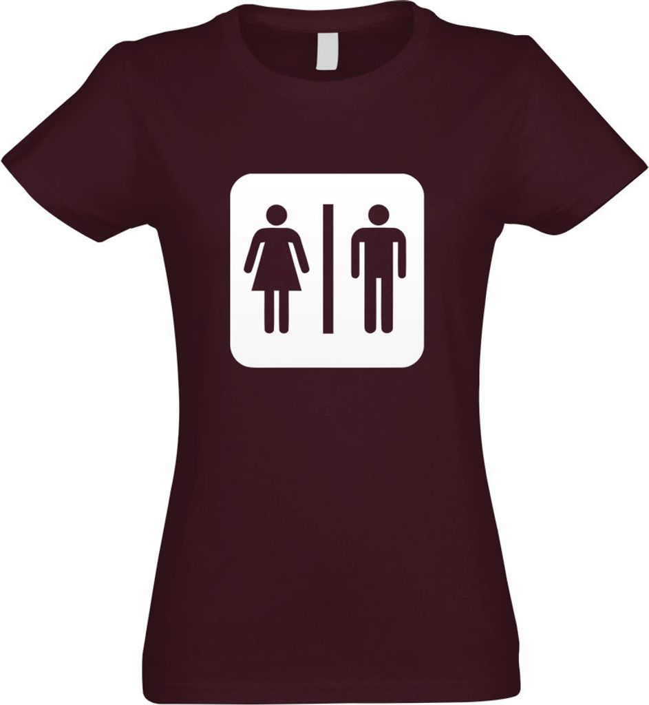 Kiwistar - T-Shirt tailliert - Damen - Burgund - WC Toilette Piktogramme - mit Motiv Bedruckt - Funshirt Design - Sport - Freizeit - Damen - XXL