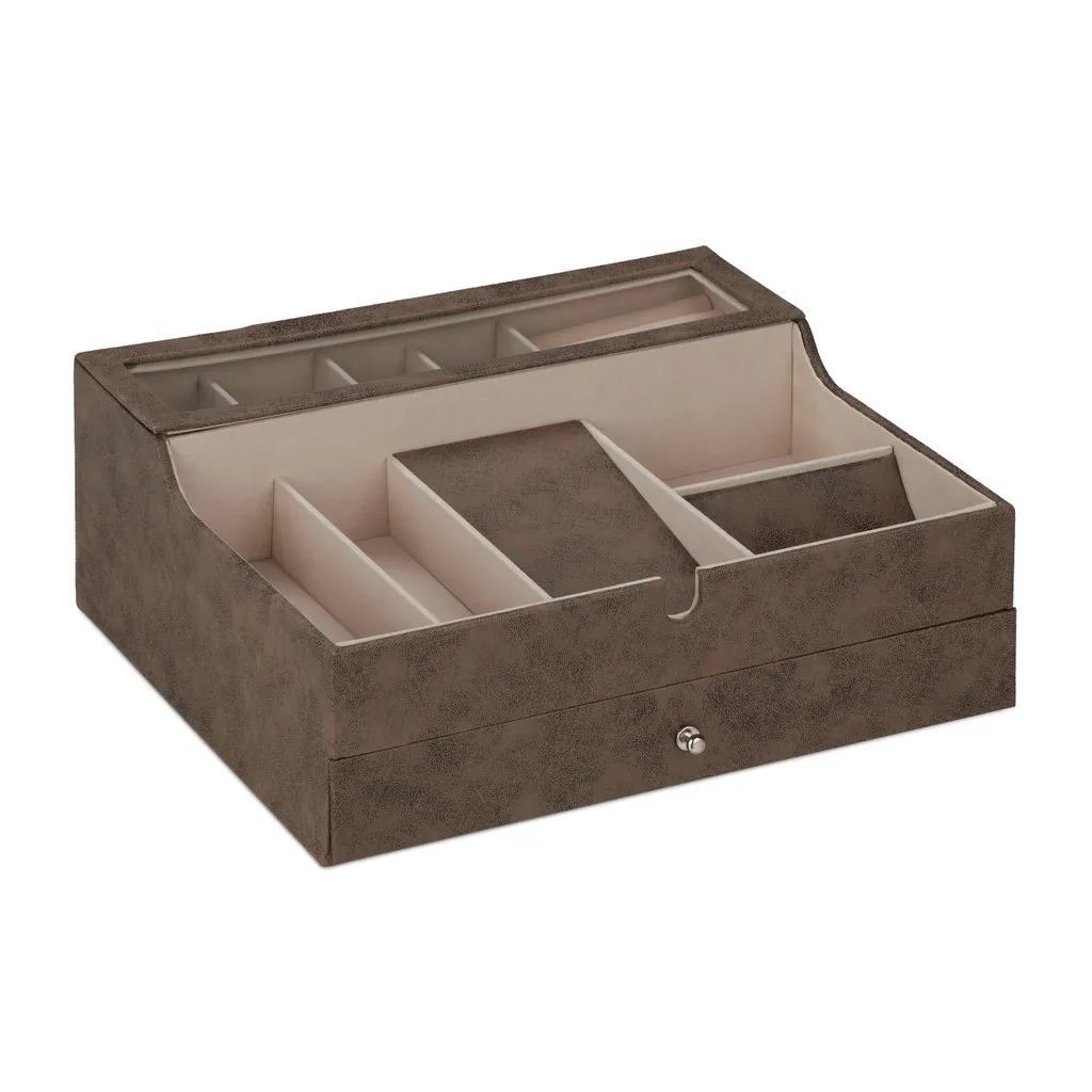 Coffret à bijoux rectangulaire aspect cuir avec compartiments variés - 10