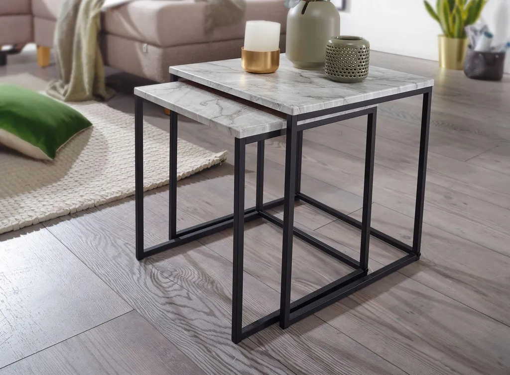 Table basse marbre blanc Wohnling : élégance durable et antitache
