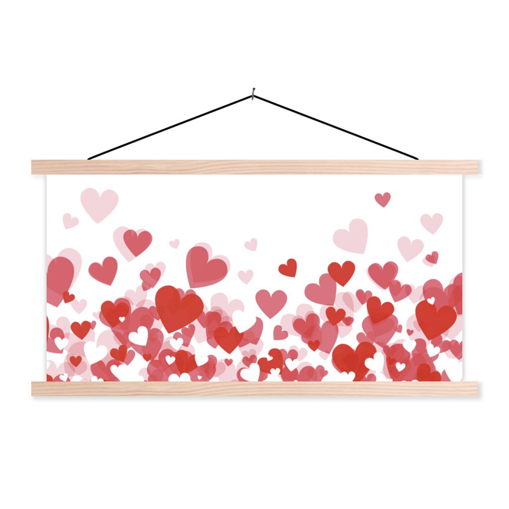 MuchoWow Textilposter Eine Illustration eines Regens der Herzen 60x30 cm mit holzfarbenen Rahmen - Dekoration