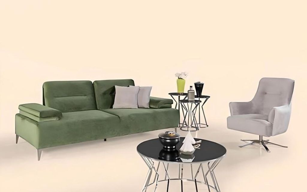 Grün-Weiße Wohnzimmer Polster Garnitur 3-Sitzer Couch Sessel Luxus Couch