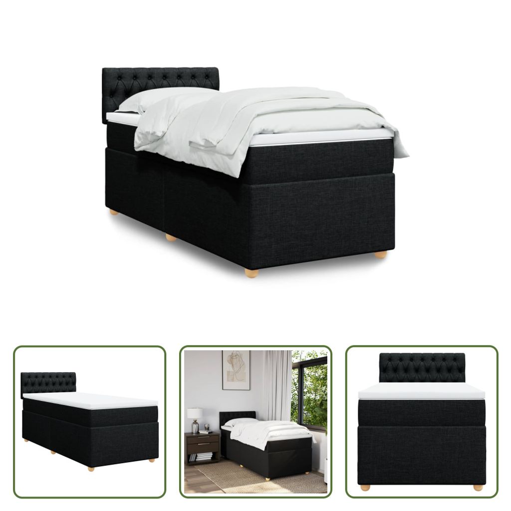 The Living Store Boxspringbett mit Matratze Schwarz Stoff