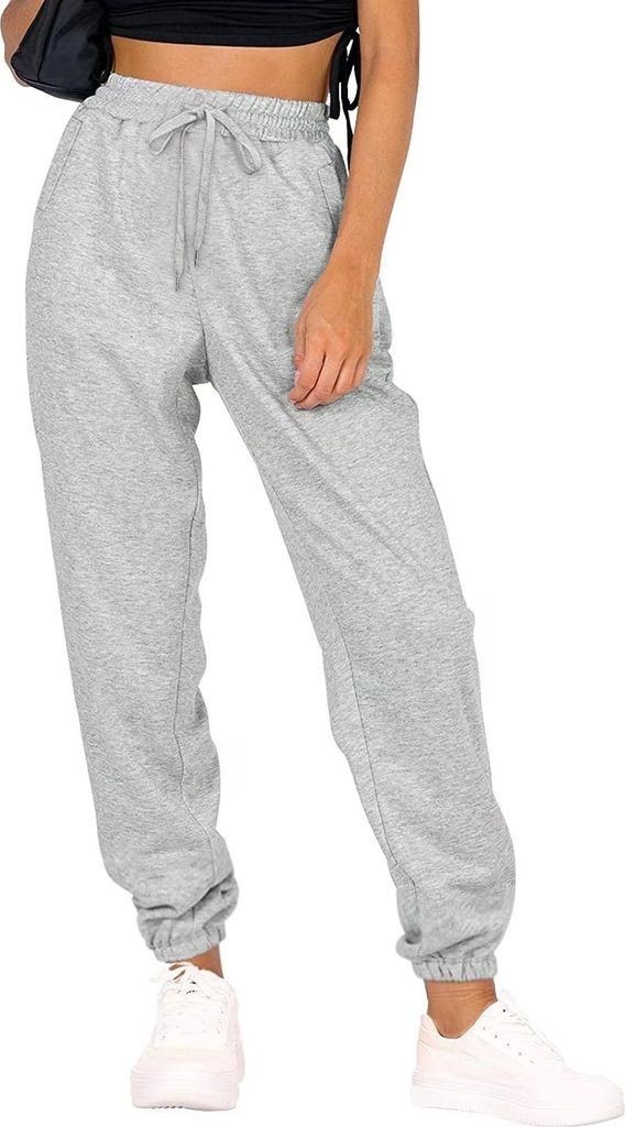 ASKSA Women's Jogging Bottoms Sweatpants Comfortable Long High Waist Sports Trousers with Pockets, Grau, S