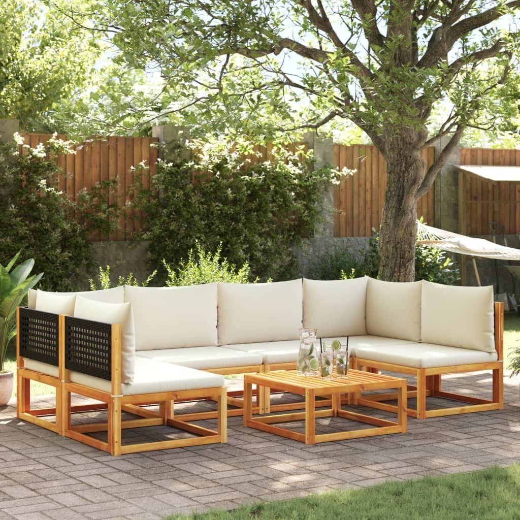 "Rabatt" 7-tlg. Gartensofa-Set mit Kissen Holz Akazie & Rattan - Lounge-Dining set CC10939