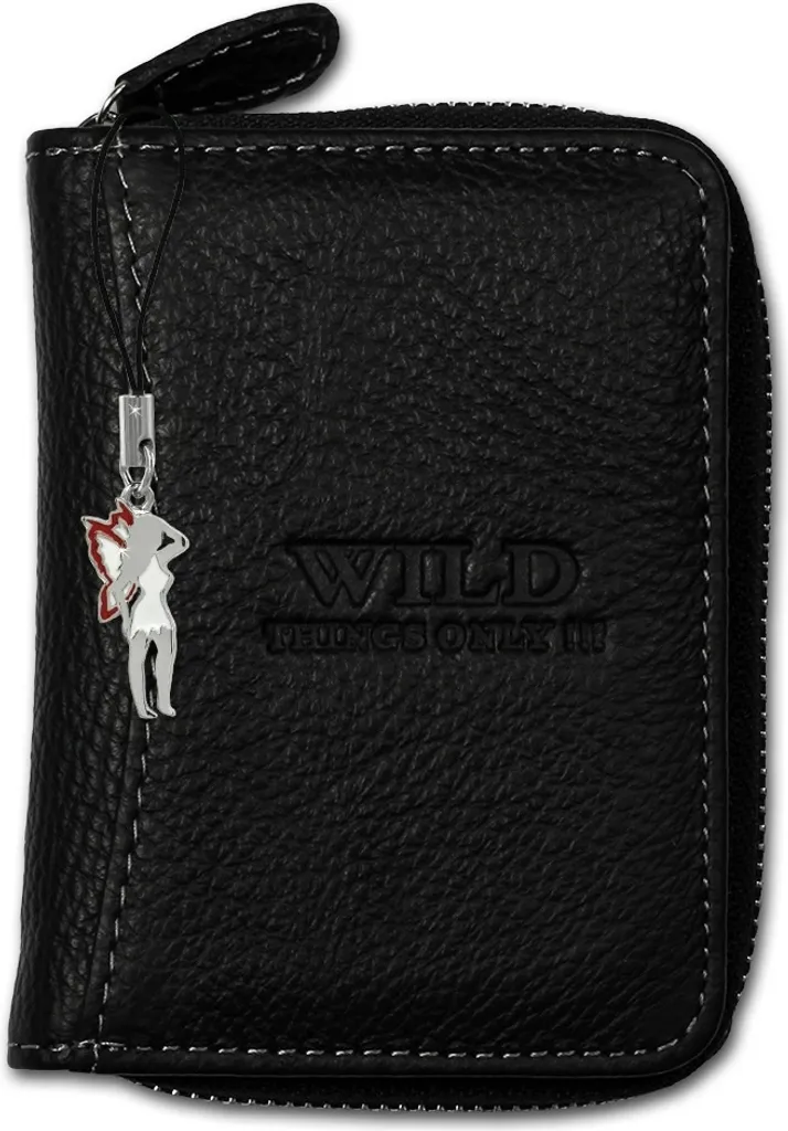 Wild Things Only portafoglio mini con zip e bottoni a pressione in pelle nera OPJ111S