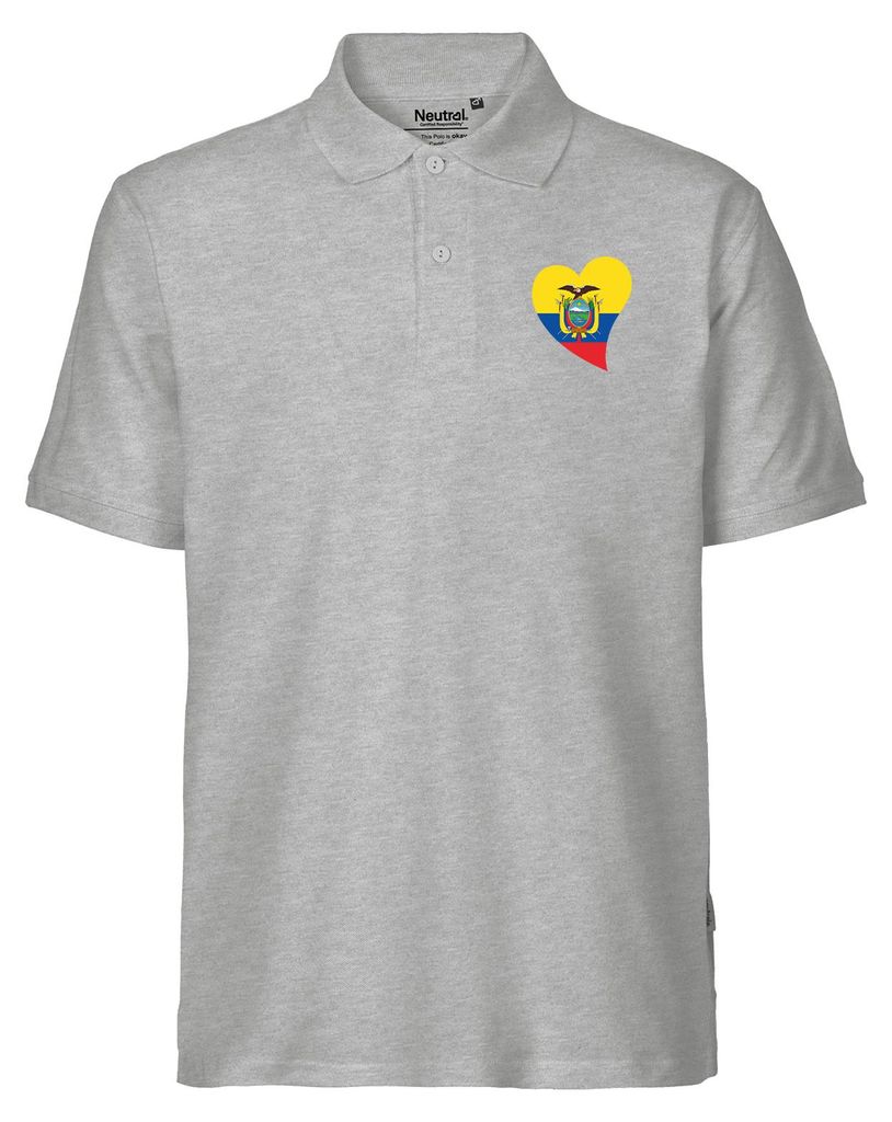 Huuraa Herren Polo Shirt Ecuador Flagge Herz XXL Sport Grey Bio Baumwolle Fairtrade Poloshirt Geschenkidee