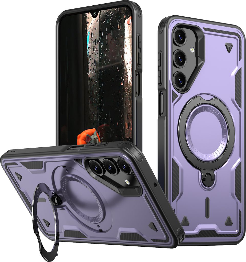 Dual Layer Hülle für Samsung Galaxy A14 5G/4G Metall Ring Ständer Magnetisch Stoßfest Militär Handyhülle Lila