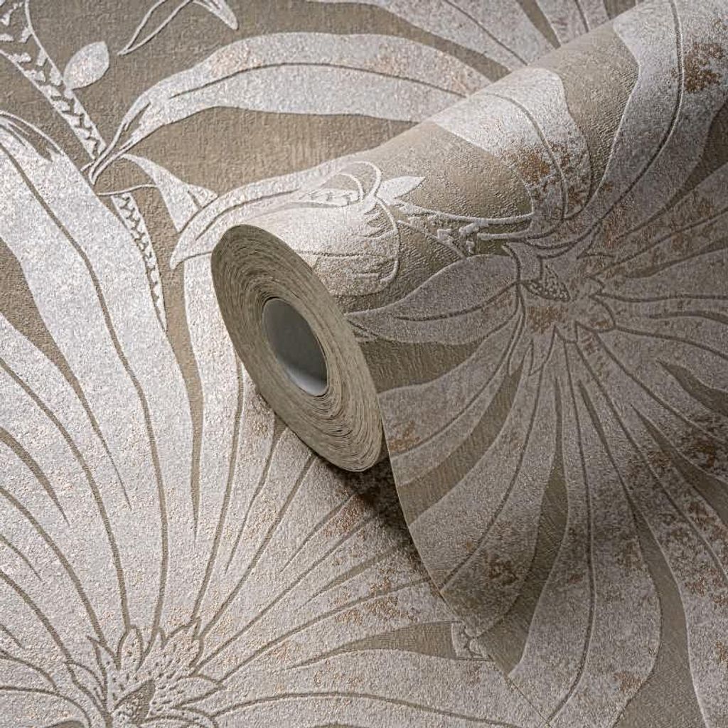 Tapete mit Palmenmotiv Sand Beige - Vliestapete Dschungeloptik matt AS-Creation (KG-174726)